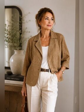 NWT Terry Lewis Laser Cut Suede Leather Jacket Medium Tan-New